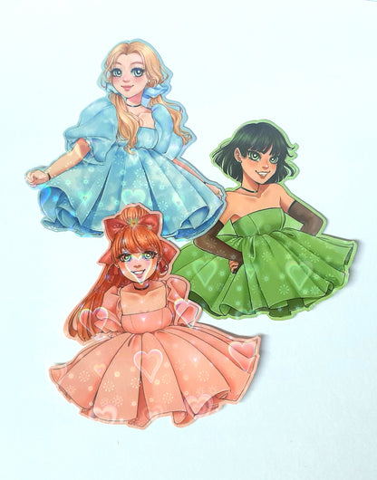 Cute Puffy Dress Holographic Stickers