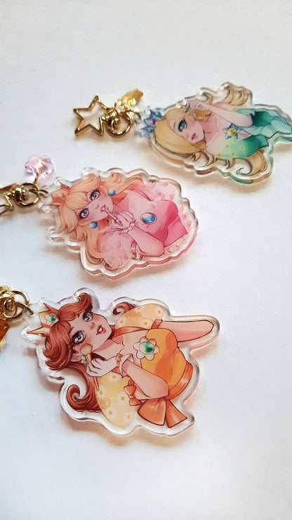 Peach, Daisy & Rosa Makeup Acrylic Keychains